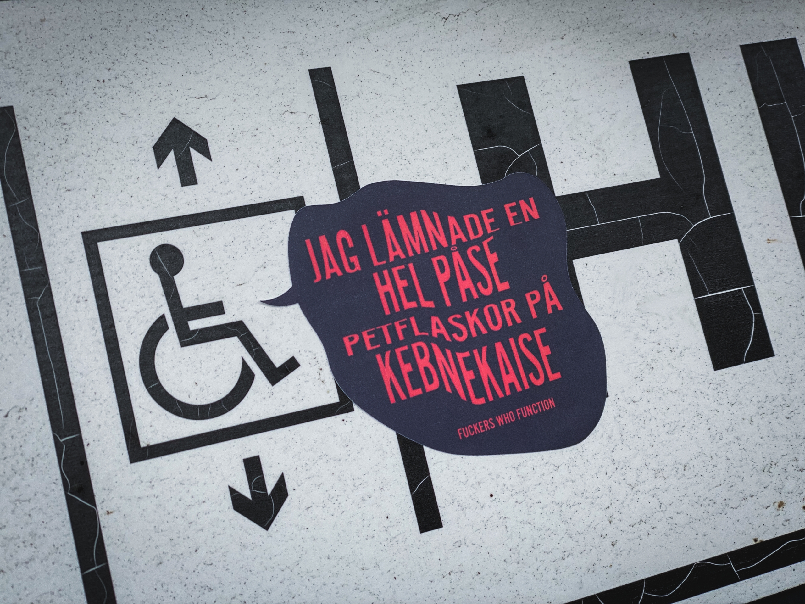 Dekal vid rullstolssymbol på hiss: Jag lämnade en hel påse petflaskor på Kebnekaise